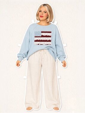 Custom Americana Flag Sweatshirt | Upcycled American Eagle Crewneck | Size L